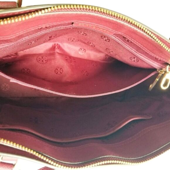 TORY BURCH Maroon Emerson Bag Saffiano Leather Top Zipper Handle Satchel Dk Red - Picture 11 of 15
